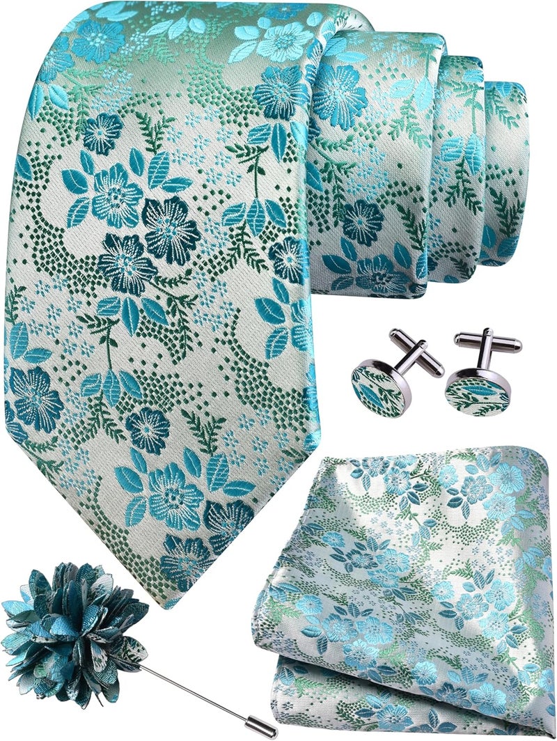 GUSLESON 3.15"（8cm） Mens Floral Tie and Lapel Pin Necktie Hankerchief Cufflinks Set for Men - Image 1